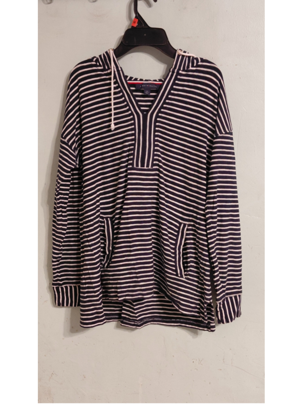 Women's Tommy Hilfiger Striped Hoodie Navy Blue White Size L